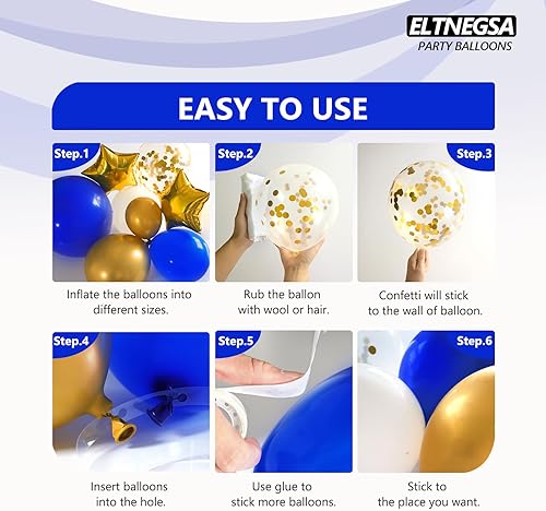 Miniatura 3 de 187PCS Royal Blue and Gold Balloons Arch Garland Kit, 5 10 12 18inch Royal Blue and Gold White Balloons with Gold Foil Balloons for Baby Shower