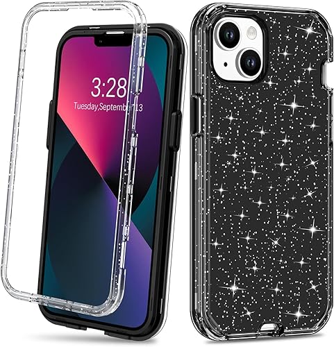 Miniatura 8 de Hython Funda para iPhone 13 con purpurina, bonita funda brillante brillante, resistente 3 en 1, híbrida de policarbonato duro suave, TPU suave