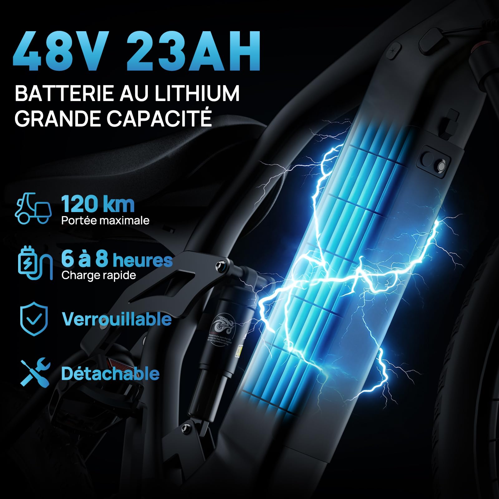 YVY Q31 Vélo Électrique, Autonomie 150km, Batterie Amovible 48V 23Ah, VTT Électrique 7 Vitesses, E-Bike Double Suspension, Double Disque, Écran LCD