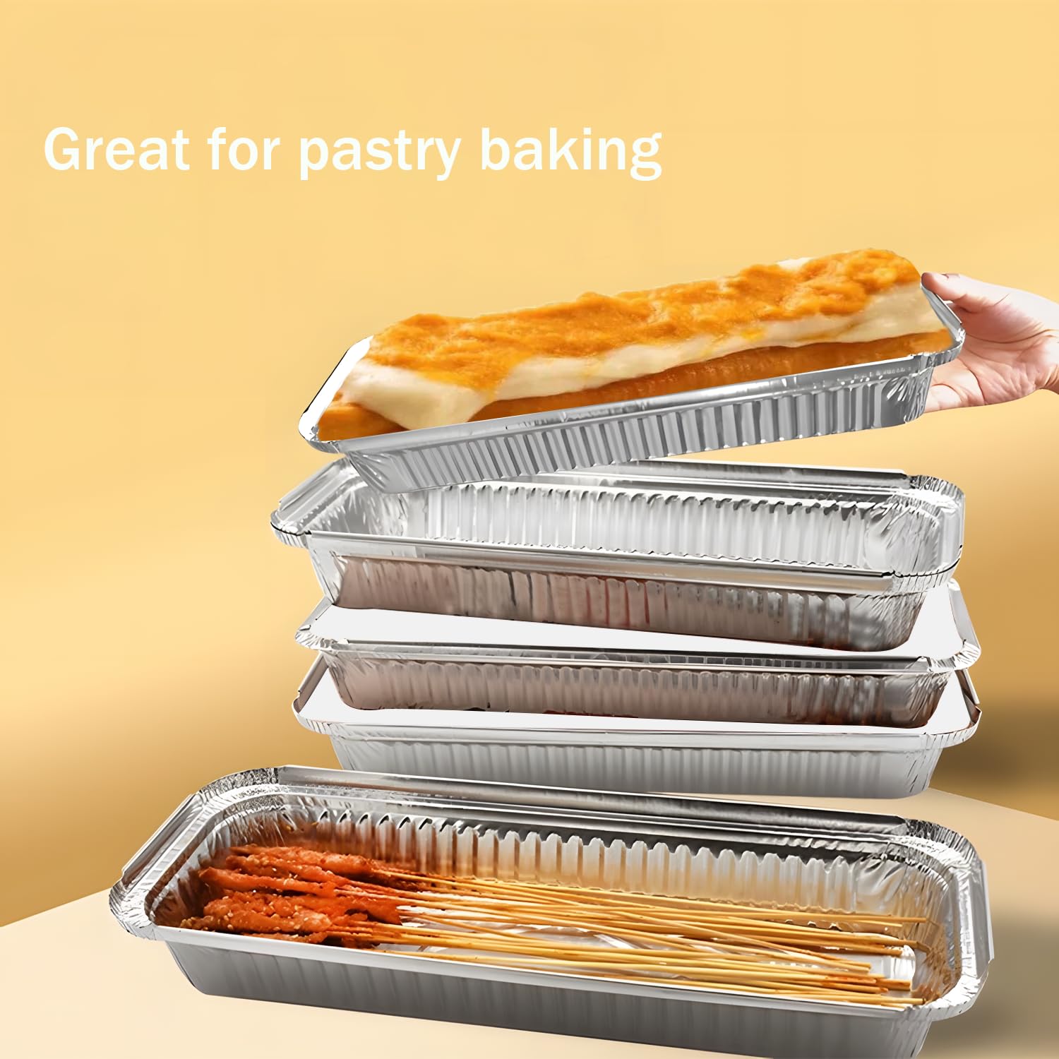 20 Pièces Barquette Aluminium avec Couvercle,35x12x5.3cm,1350ml Barquette Alimentaire Barbecue pour Cuisiner,Griller,Cuire.