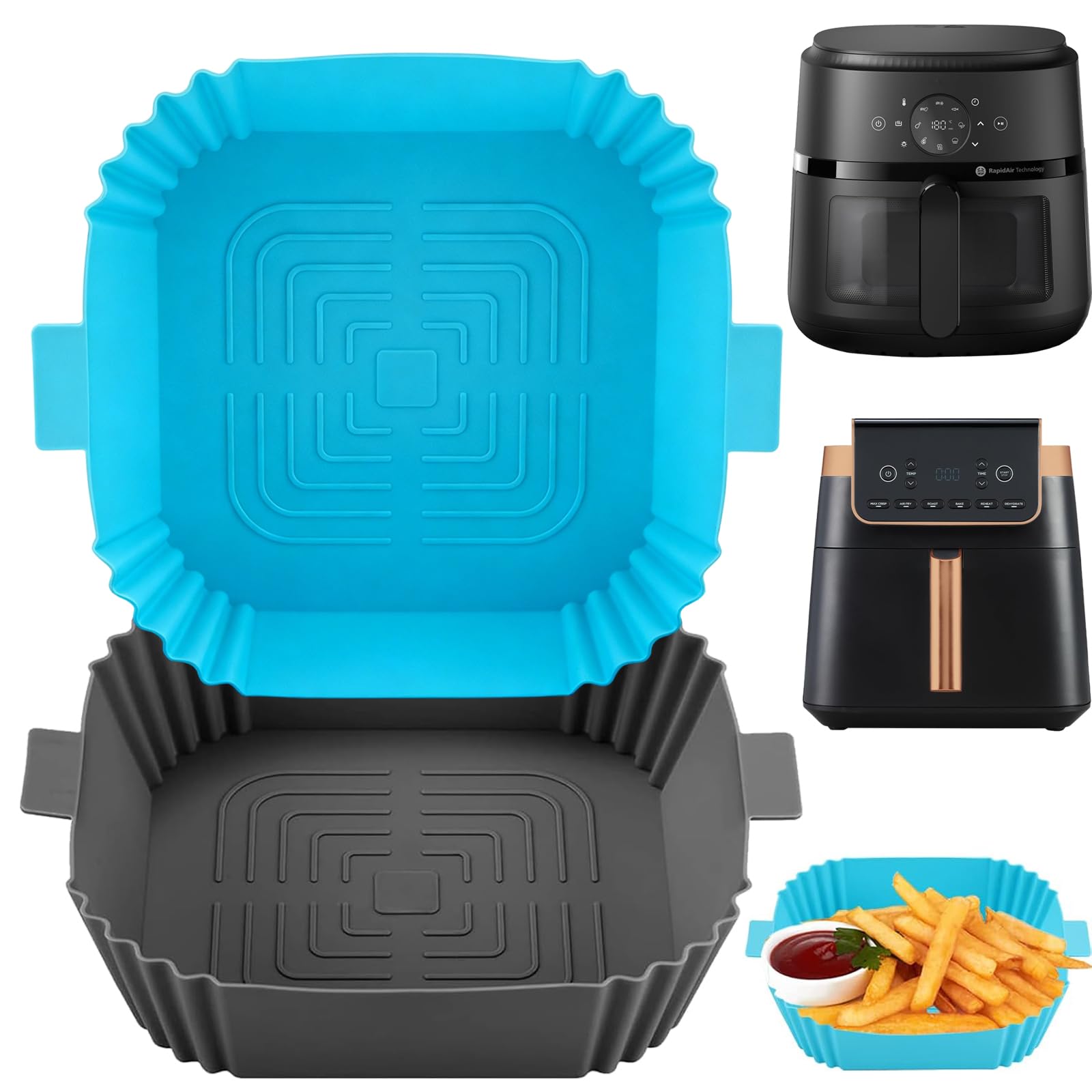 Air Fryer Liners Reusable-Silicone Air Fryer Liner Accessories Square,2pcs Air Fryer Liners Square Silicone Air Fryer Basket Pot Reusable Baking Trays Airfryer Accessories Liner