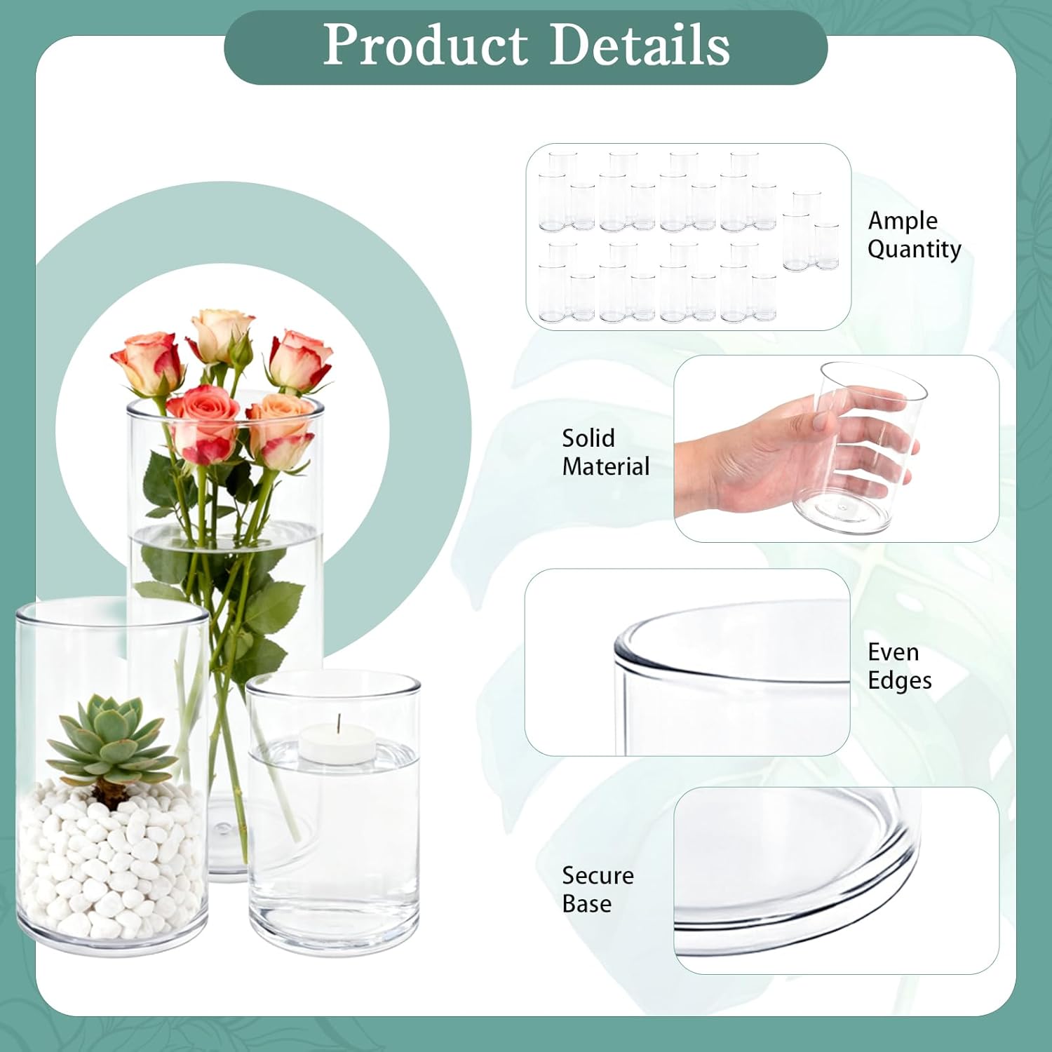 27 Pcs Plastic Cylinder Vases Hurricane Candle Holder Tall Transparent Flower Vases for Table Centerpieces Home Office Party Wedding Formal Dinners Decorations (4, 6, 8 Inch) - Image 3