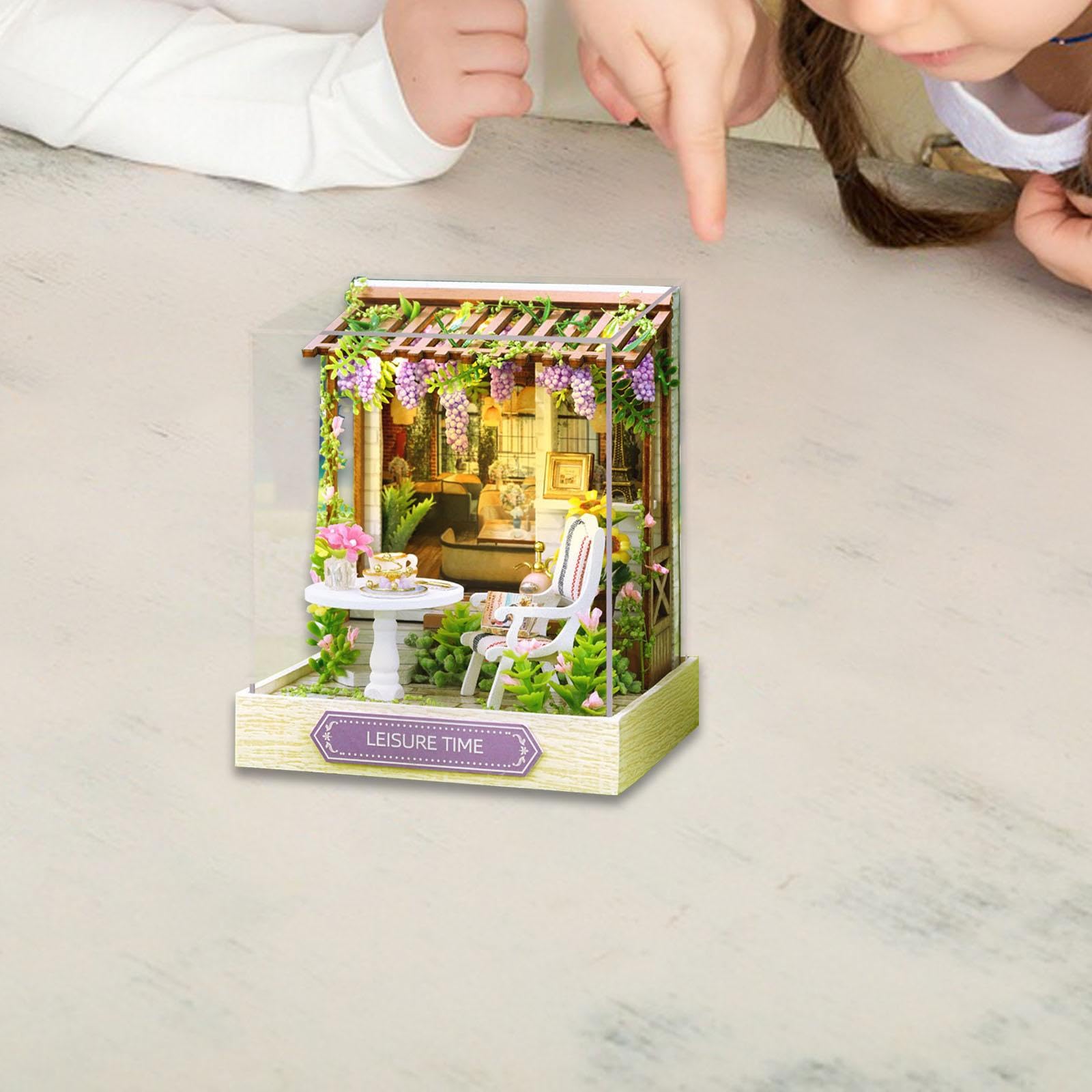 Kit per Case in Miniatura Fai da Te: Mini Casa delle Bambole con Copertura Antipolvere E Illuminazione a LED Integrata – Regalo Perfetto per Valen, Tempo Libero