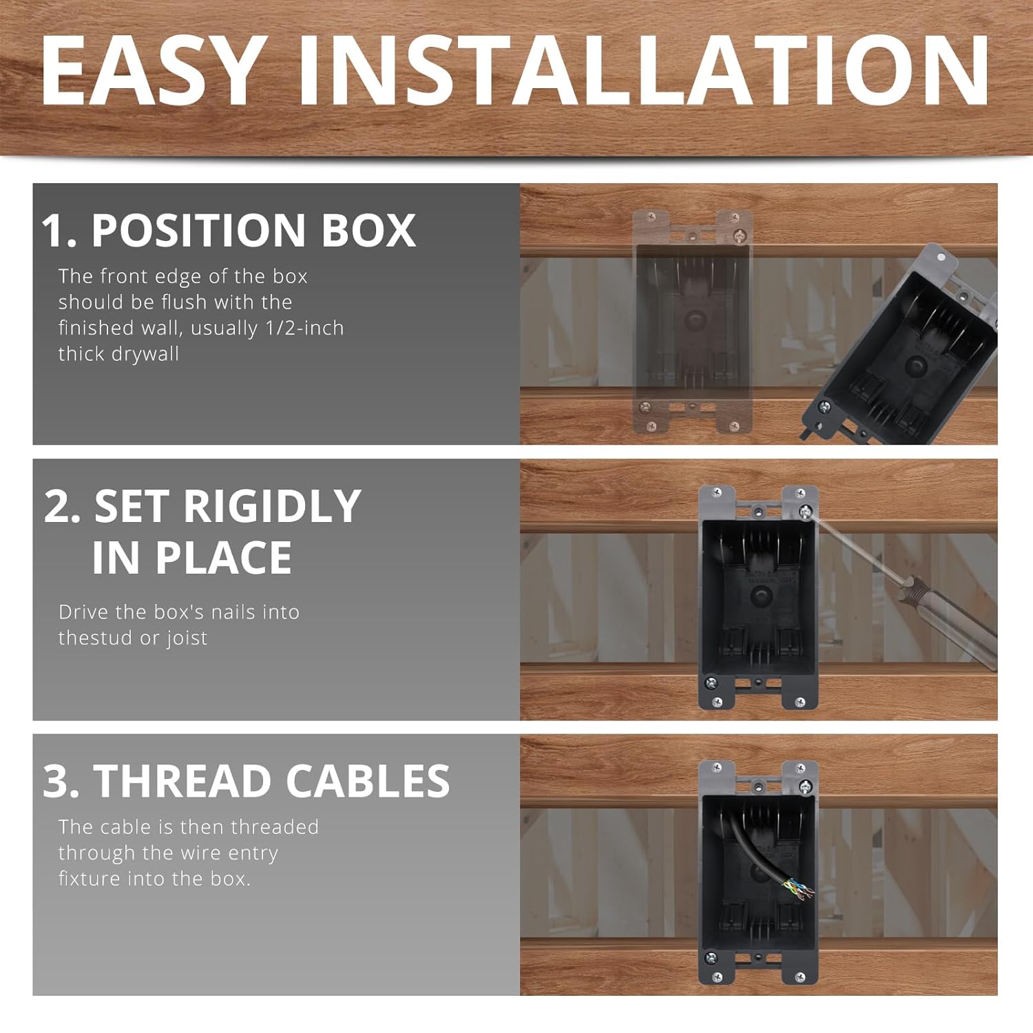 HXH 1 Gang Outlet Box,14cu Inch Old Work Box,Plastic Junction Box,ETL Listed and 2 Hours Fire Certification, for Home Improvement (6 Pack) - Image 4