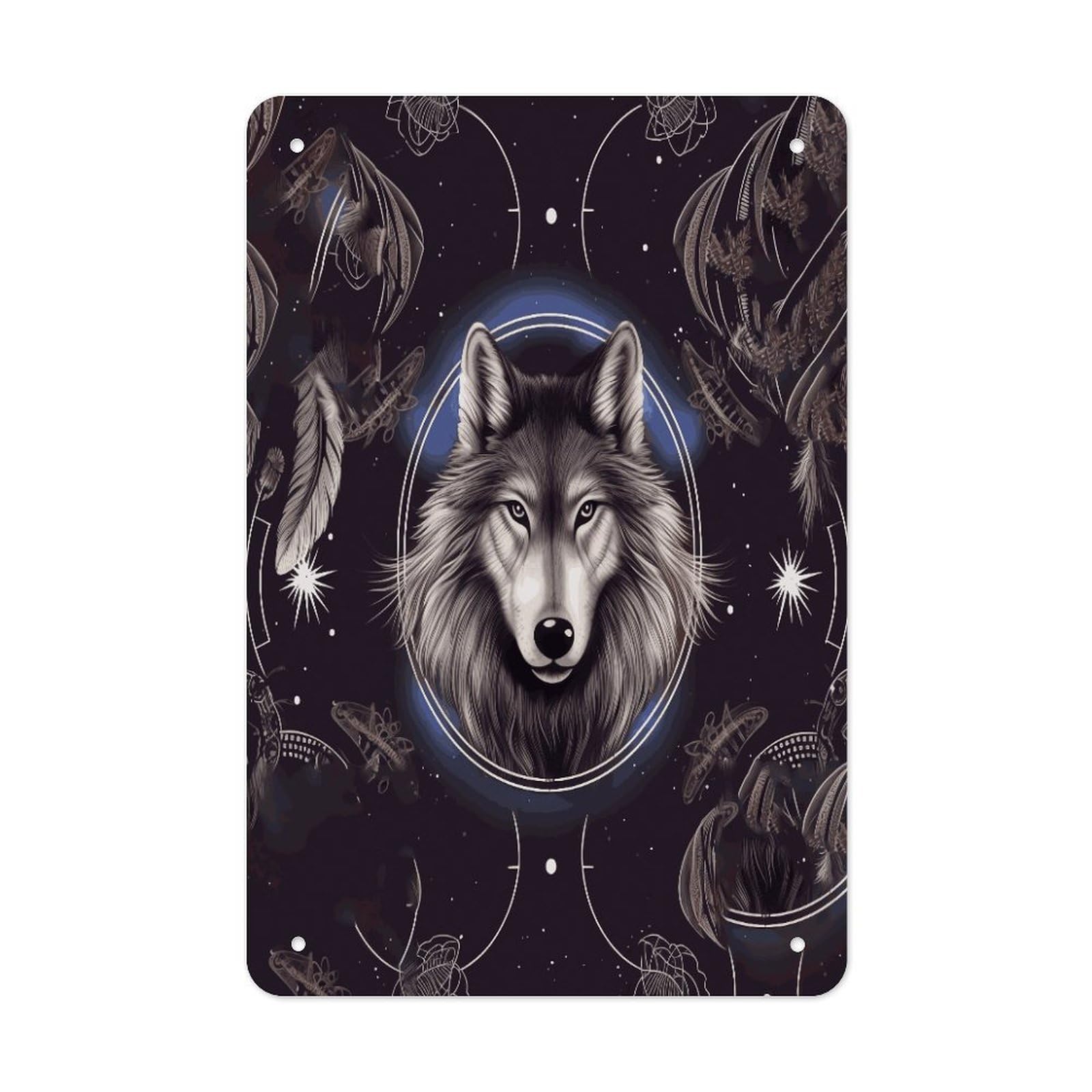 LDGSUPH Wolves And Dream Catchers Wall Art Prints Folded Edge Iron Sheet Painting with Holes for Wall Prints Decorative Picture Metal Signboard Decor Painting for Outdoor Indoor Wall Decor