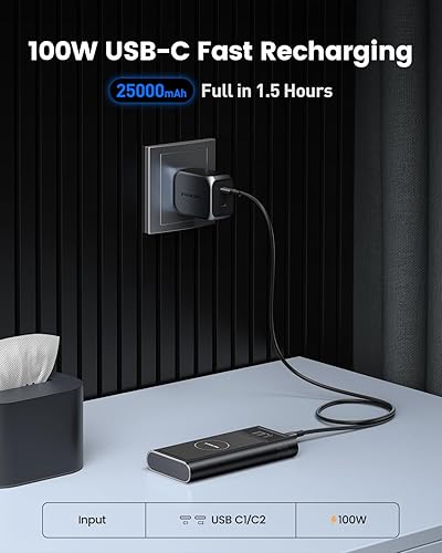 Miniatura 3 de PD 240W Power Bank - Cargador portátil de 25000 mAh con carga de alta velocidad, pantalla digital inteligente de 4 puertos USB CUSB Abatería