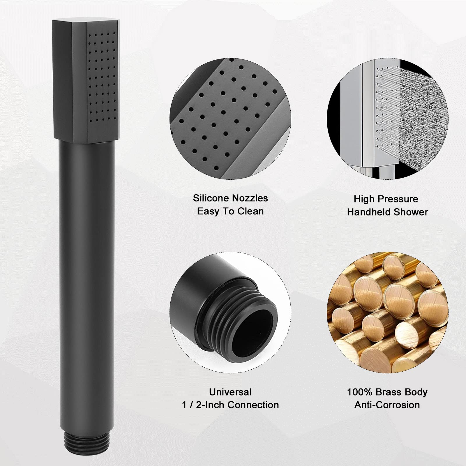 NearMoon Brass Handheld Shower Head – High Pressure, Luxury Square Design With Wall Bracket & Hose (Brushed Nickel)