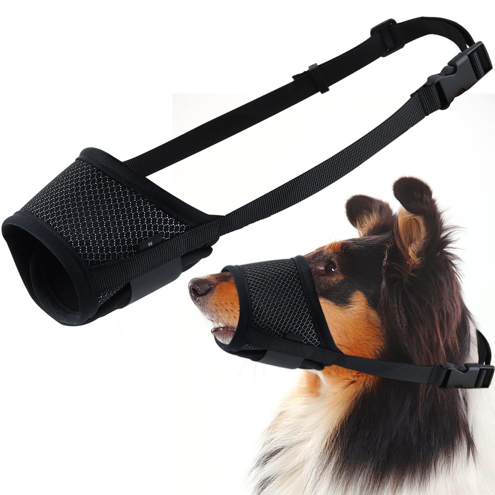 badaren Bozal para Perros, Bozal de Perro con Correas Ajustables, Seguro y Transpirable, Bozal Antiladridos Adecuado para Perros Grandes, Medianos y Pequeños, Evita Morder, Masticar y Ladrar (M)