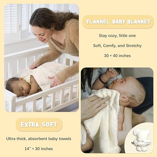 Miniatura 3 de Juego de regalo para bebé, regalos de baby shower para niñas y niños, cesta de regalo de oso para bebé, incluye manta de sonajero para recién