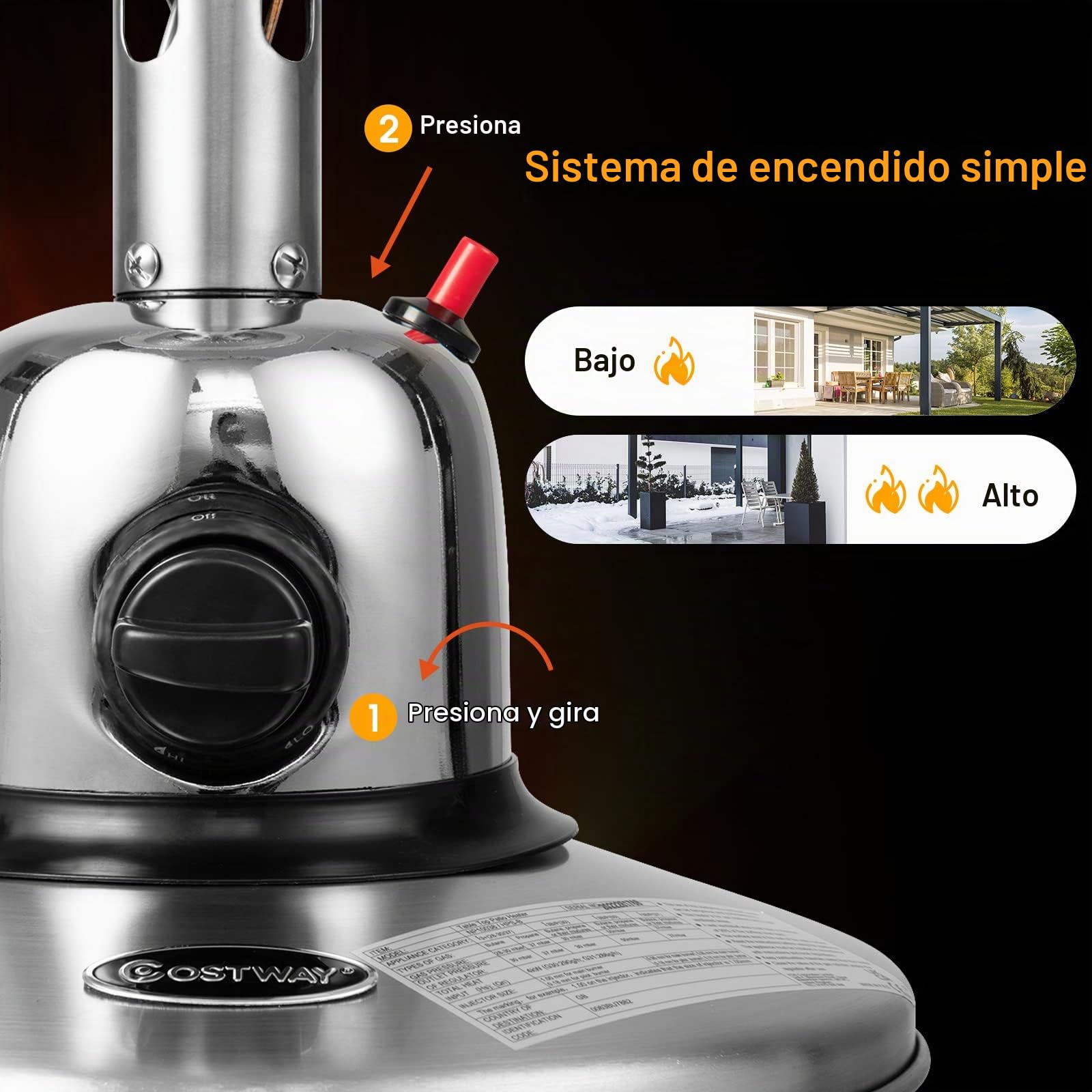 GOPLUS Calefactor radiante de gas inoxidable, calefactor radiante con 4000W de potencia calorífica, protección contra inclinación, con regulador de presión y tubería de gas (Blanco)