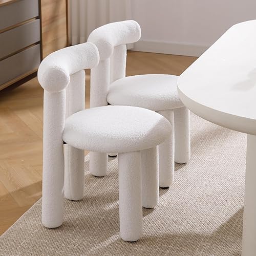 Miniatura 7 de DUOMAY Juego de 2 sillas de comedor modernas de Boucle color blanco, sillas de cocina tapizadas de sherpa, sillas de comedor con respaldo de barril