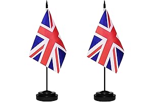UK British Deluxe Desk Flag Set Small–Perfect for Patriotic Office and Home Decor