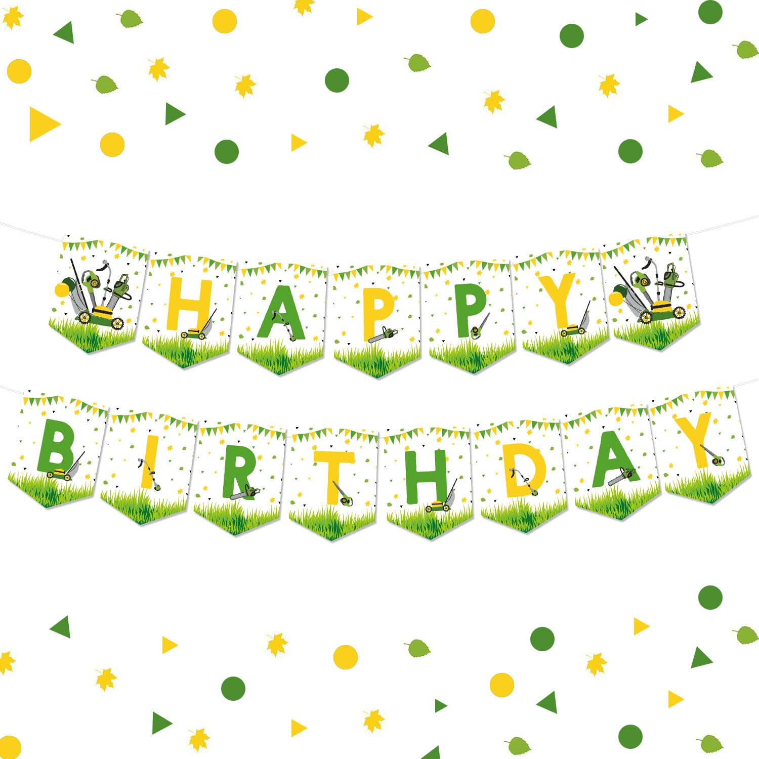 Lawnmower Birthday Party Decoration - Mower Happy Birthday Banner Green Tractor for Boys Farm Temed Tractor Time Party Supplies