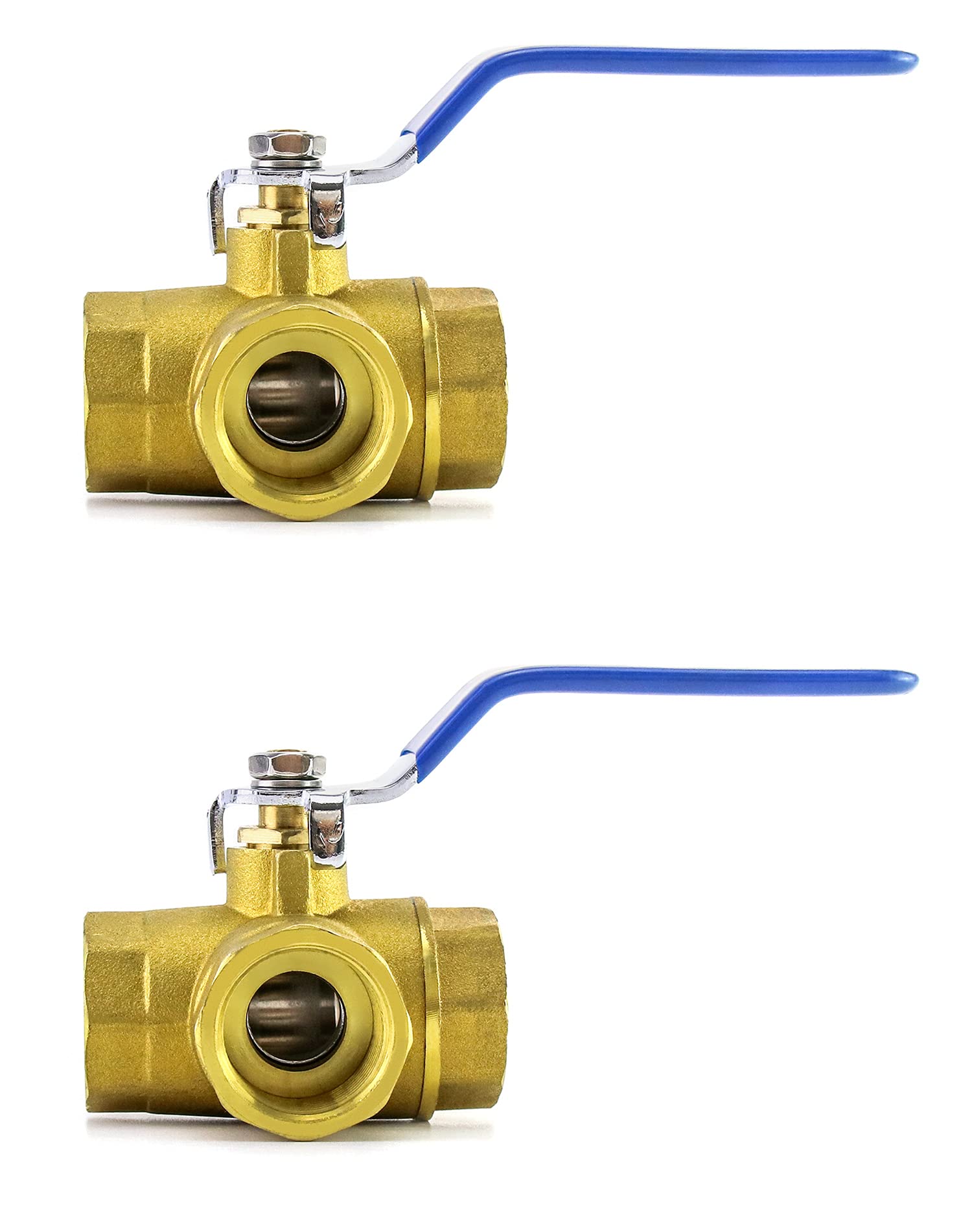 QWORK Brass Ball Valve, 2 Pack 3Way (LPORT) Garden Hose
