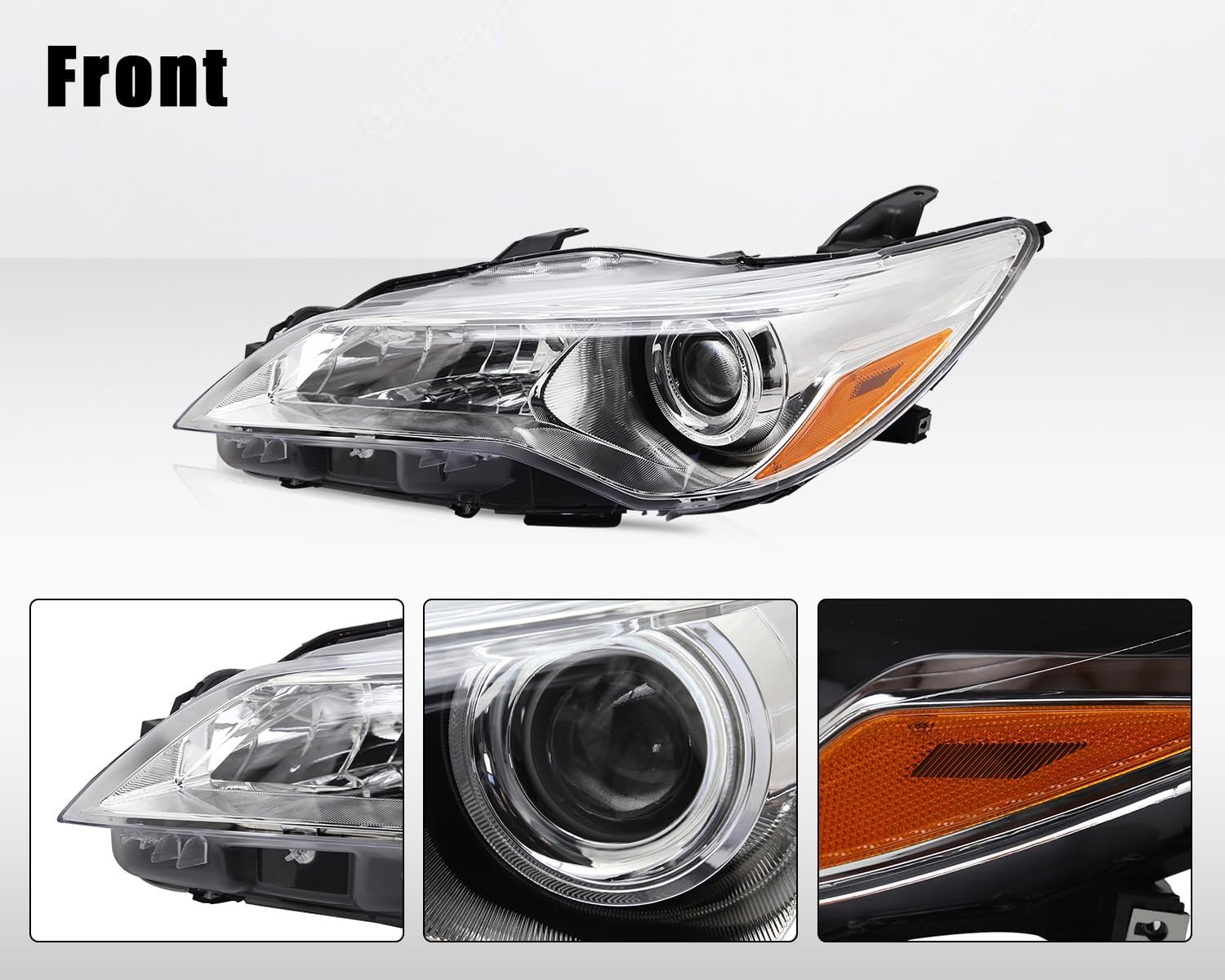Headlight Assembly Compatible with 2015 2016 2017 Toyota Camry LE SE XLE XSE Chrome Housing Clear Lens Replacement Left & Right Side Pair