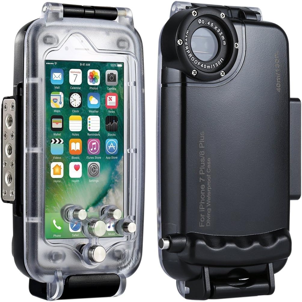 HAWEEL iPhone 8 Plus & 7 Plus Diving Case, Professional [40m/ 130ft] Surfing Swimming Snorkeling Photo Video Waterproof Protective Case Underwater Housing for Apple with Lanyard