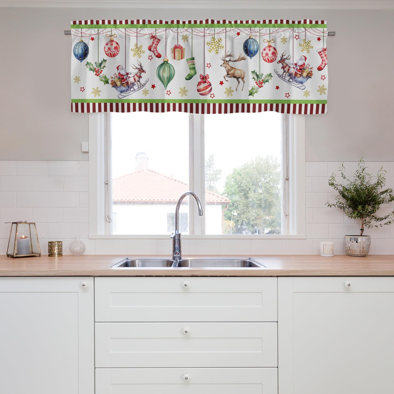 Curtains Valance, Curtain Valance Window,Blackout Curtain Valances,Rod Pocket Valance Short Window Curtains,Christmas Holiday Window Curtains for Kitchen Bath Bedroom Living Room