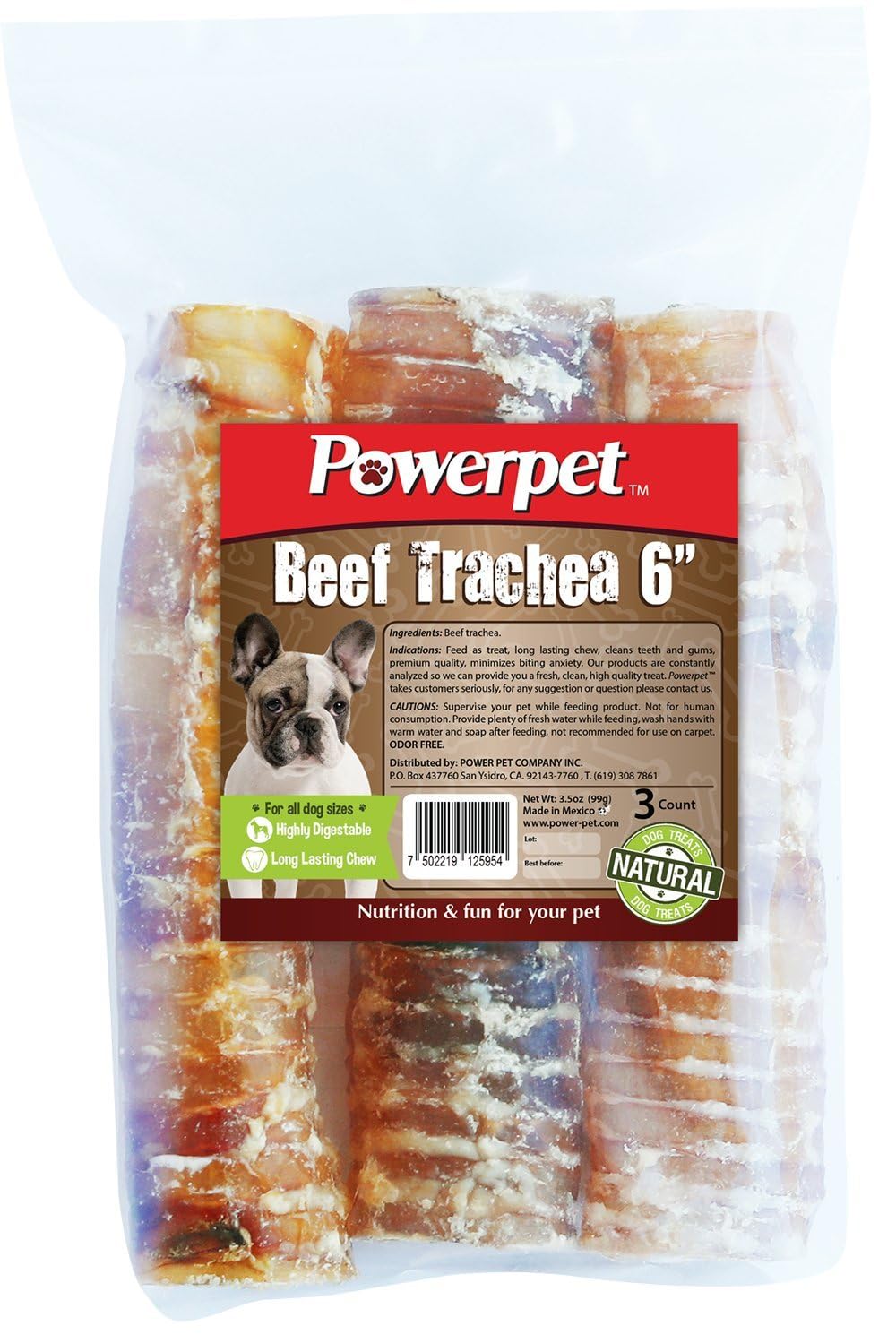 Powerpet Beef Trachea Dog Chew - 100% All Natural & Highly Digestible - Low Fat, Protein-Rich Treat - Ideal for All Breed Sizes - Healthy, Tasty, and
