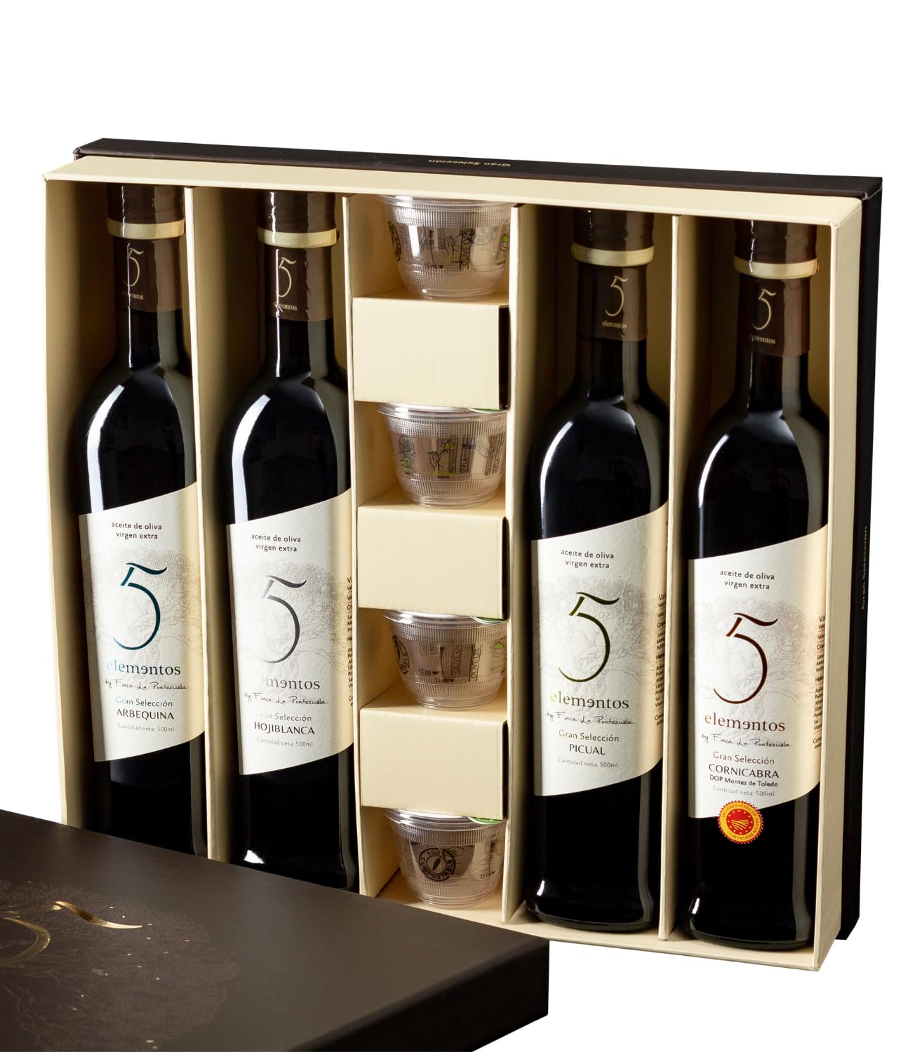 5 Elementos Gran Selección Aceite de Oliva Virgen Extra - Estuche Premium Degustación 5 Variedades: Picual, Arbequina, Cornicabra, Hojiblanca - Set Regalo Gourmet y Cata - 4x500ml