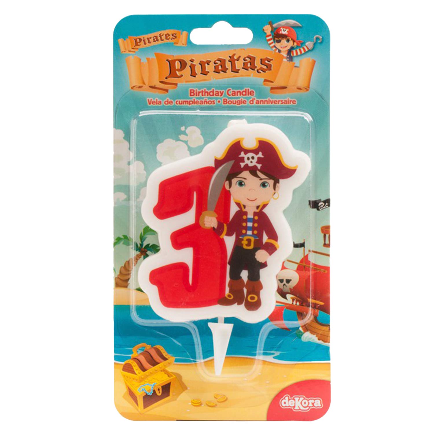 Dekora - 2D Pirate Birthday Candle for Children's Cakes - Number 3