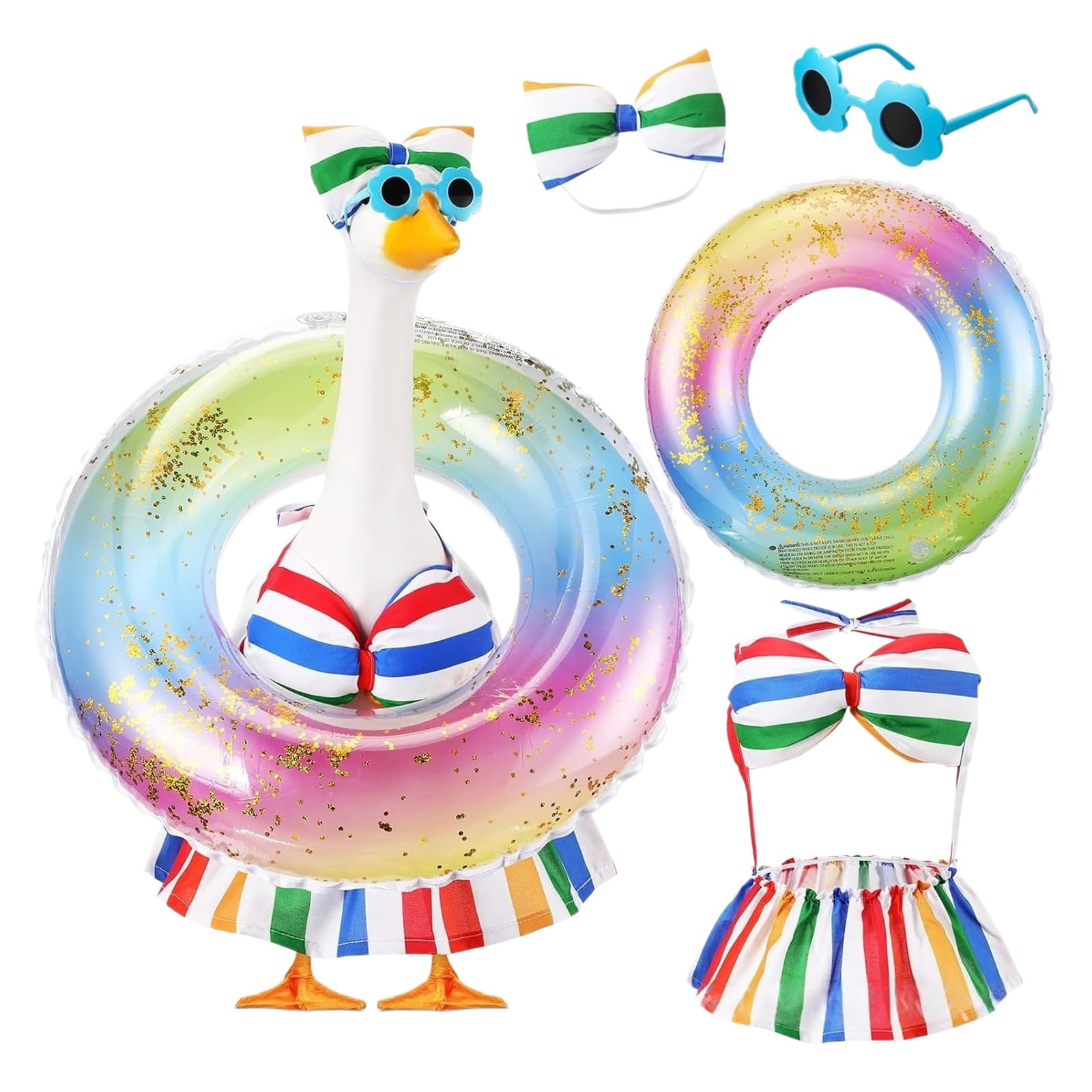 Qusinfc Seasonal Holiday Geese Outfit with Sunglasses Swim Rings Geese Attire Accessories for Outdoor Celebration Outdoor Holiday Waterfowl Ornament