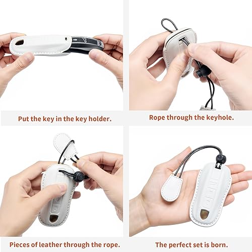 Miniatura 6 de Funda para llavero Volvo de piel auténtica con llavero, compatible con Volvo XC40 XC60 S90, Blanco