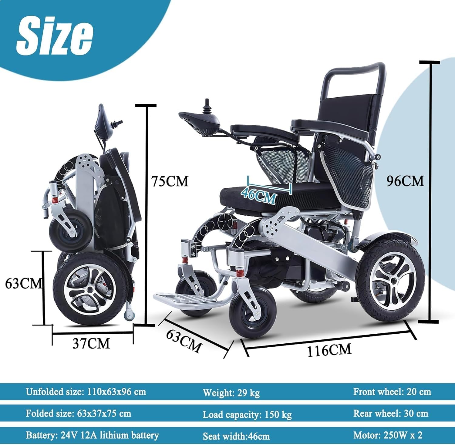 Silla Ruedas Eléctrica Plegable Ultraligera,Silla Ruedas Viaje Sillas Ruedas Eléctricas Ligeras Adultos Y Personas Mayores Soporte 150 Kg,Sillas Ruedas Eléctricas Todo Terreno