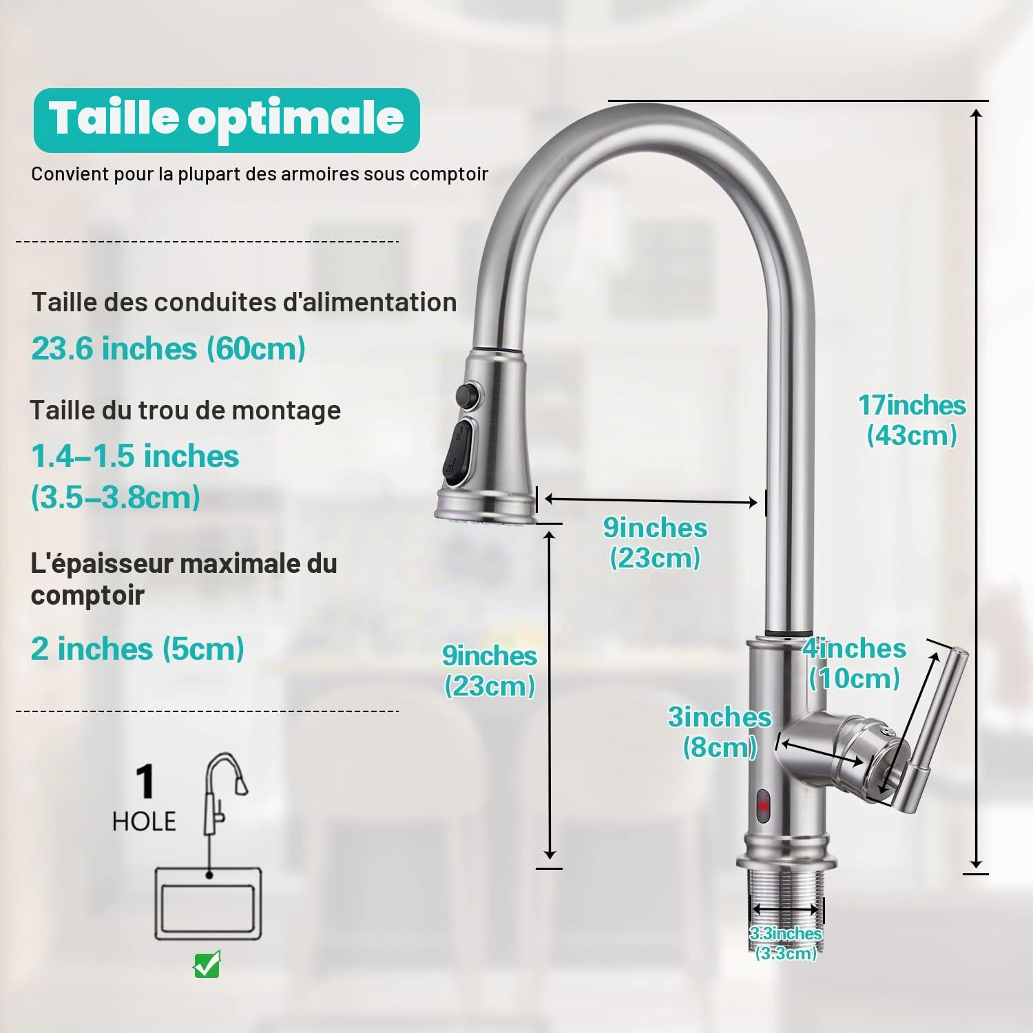 Robinet Cuisine Sans Contact avec Douchette Extensible Rotatif à 360°, Mitigeur Cuisine Touchless Sensor 3 Modes de Pulvérisation, Robinet d'Évier monocommande en Acier Inoxydable 304