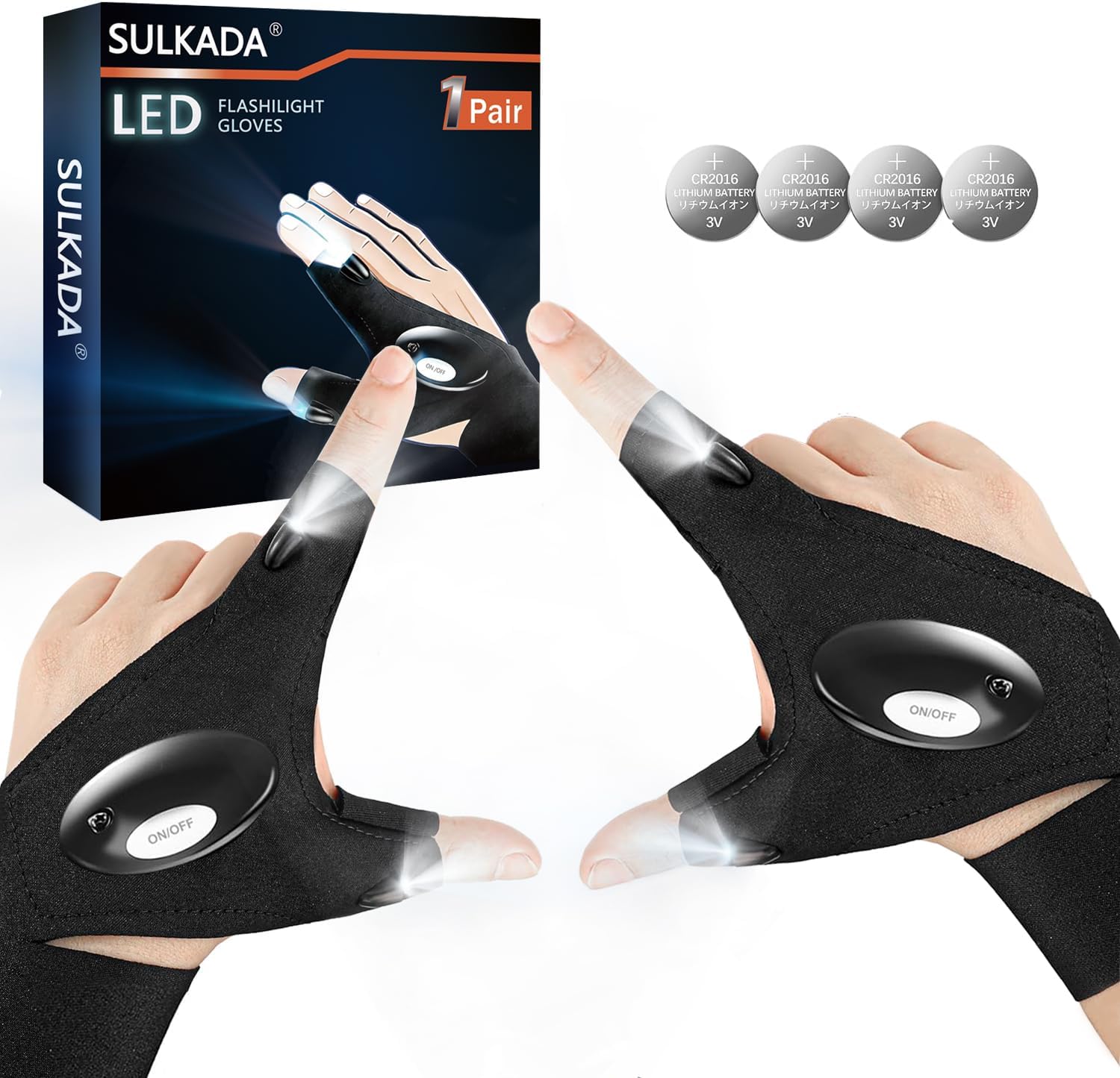 SULKADA LED Flashlight Gloves,Fathers Day Dad Gifts from Daughter Son Wife, Gift for Men Boyfriend Husband Him, Finger Lights Waterproof for Camping Fishing Repairing and night running