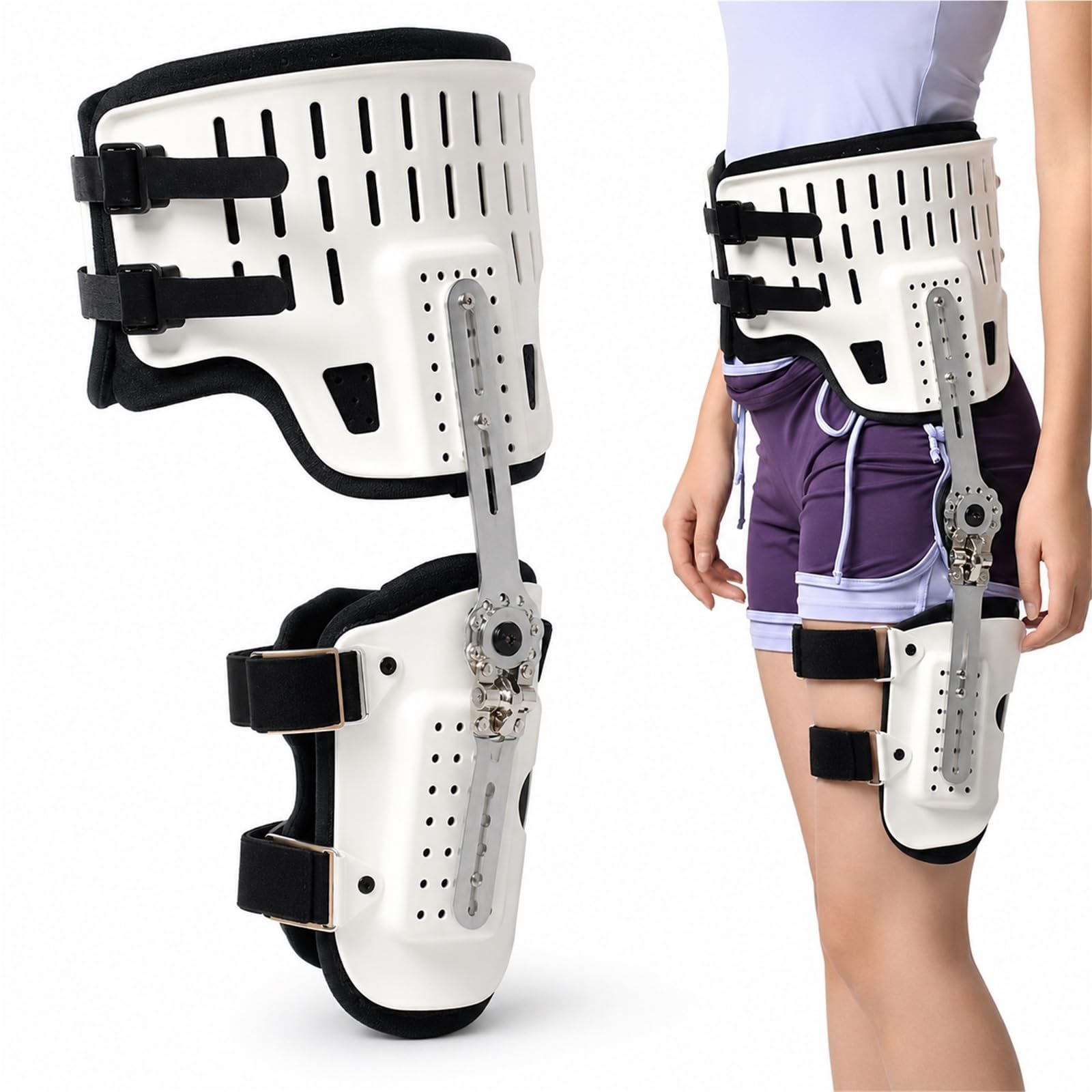 Tutore per Abduzione Anca ROM Incernierato Regolabile per Sollievo Sciatica e Recupero Post Operatorio Supporto Stabilizzatore per Protezione Articolare Universale(S)