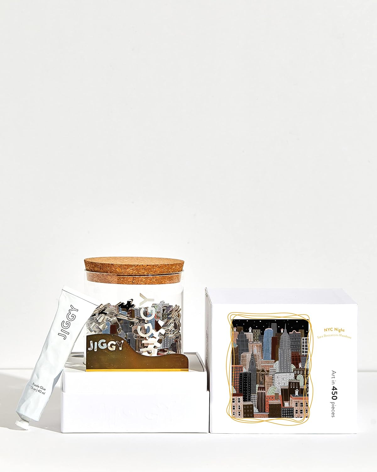 JIGGY - Luxury Adult Jigsaw Puzzle - Decorative Artwork + Glue Kit - Framable NYC Night Puzzle