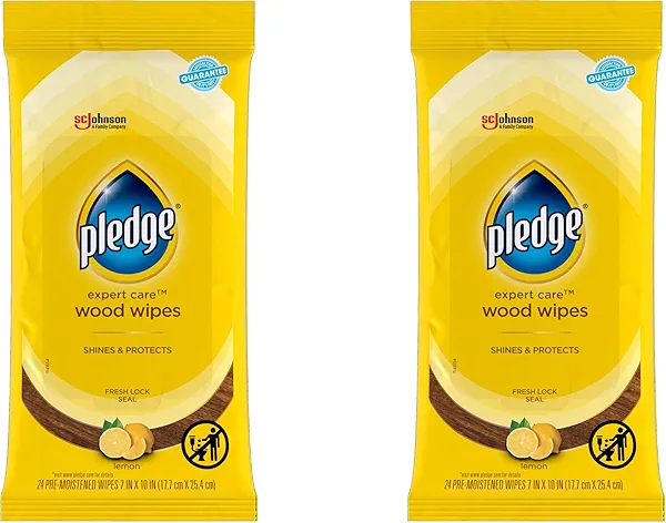 Pledge Multi-Surface Furniture Polish Wipes, Works on Wood, Granite, and Leather, Cleans and Protects, Lemon (24 Total Wipes) (Pack of 2)