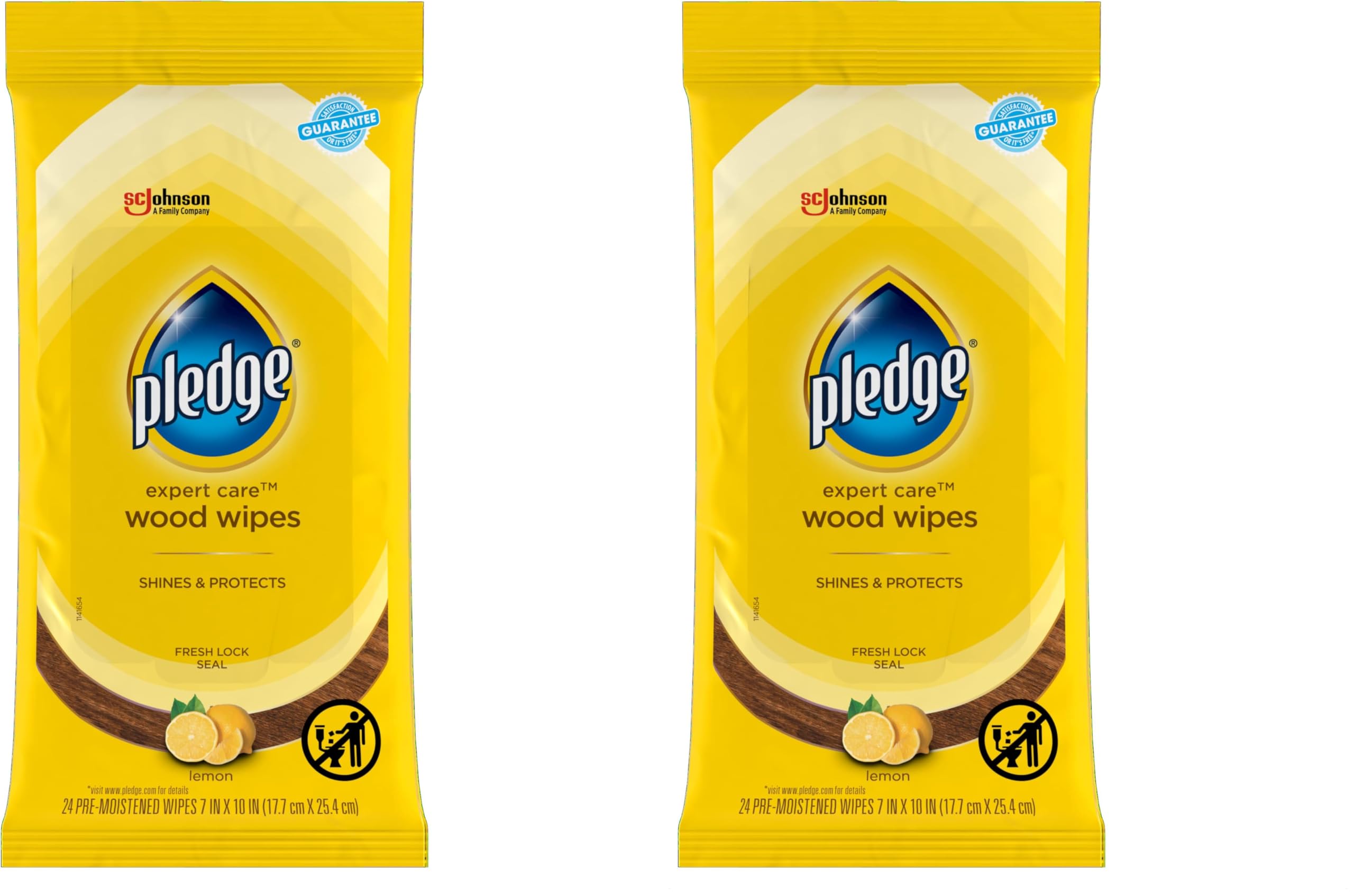 Pledge Multi-Surface Furniture Polish Wipes, Works on Wood, Granite, and Leather, Cleans and Protects, Lemon (24 Total Wipes) (Pack of 2)