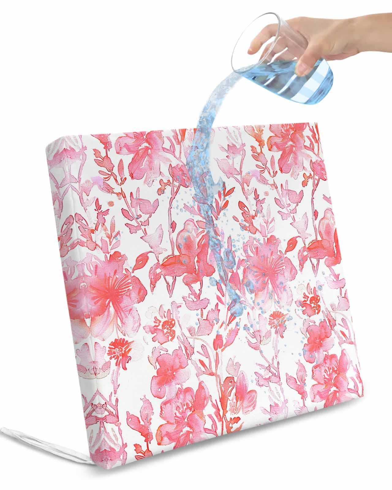 Edwiinsa Red Botanical Indoor/Outdoor Seat Cushions Cover,Waterproof Patio Chaise Lounge Cushion Cover for Beach Pool Side Chair Cushions 20x18x2 Pieces Abstract Watercolor Floral Leaves Plant