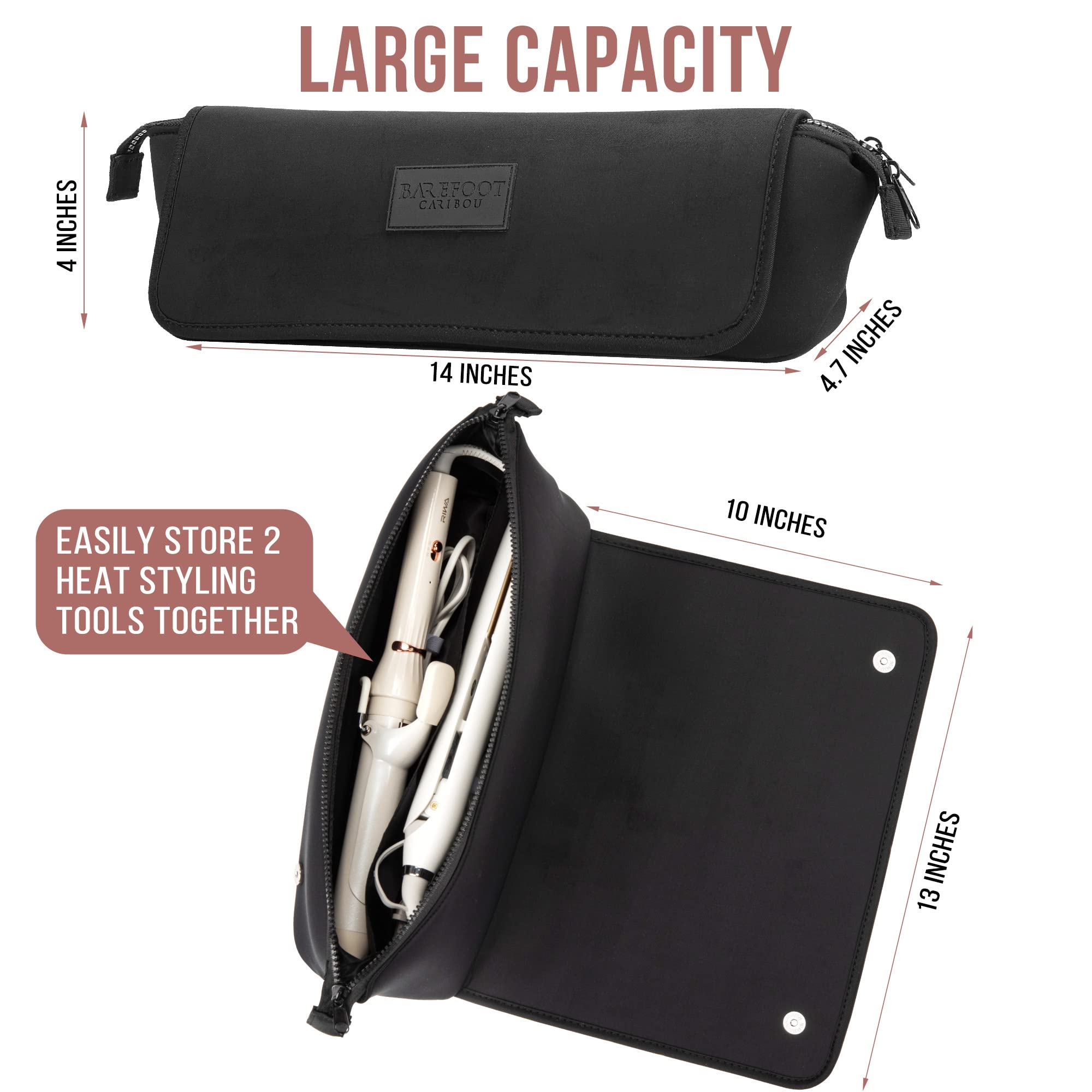 Hair Tools Travel Bag and Heat Resistant Mat for Flat Irons, Straighteners, Curling Iron, and Haircare Accessories, 2-in-1 design, with Interior Pockets, Portable Organizer, Neoprene (Black)