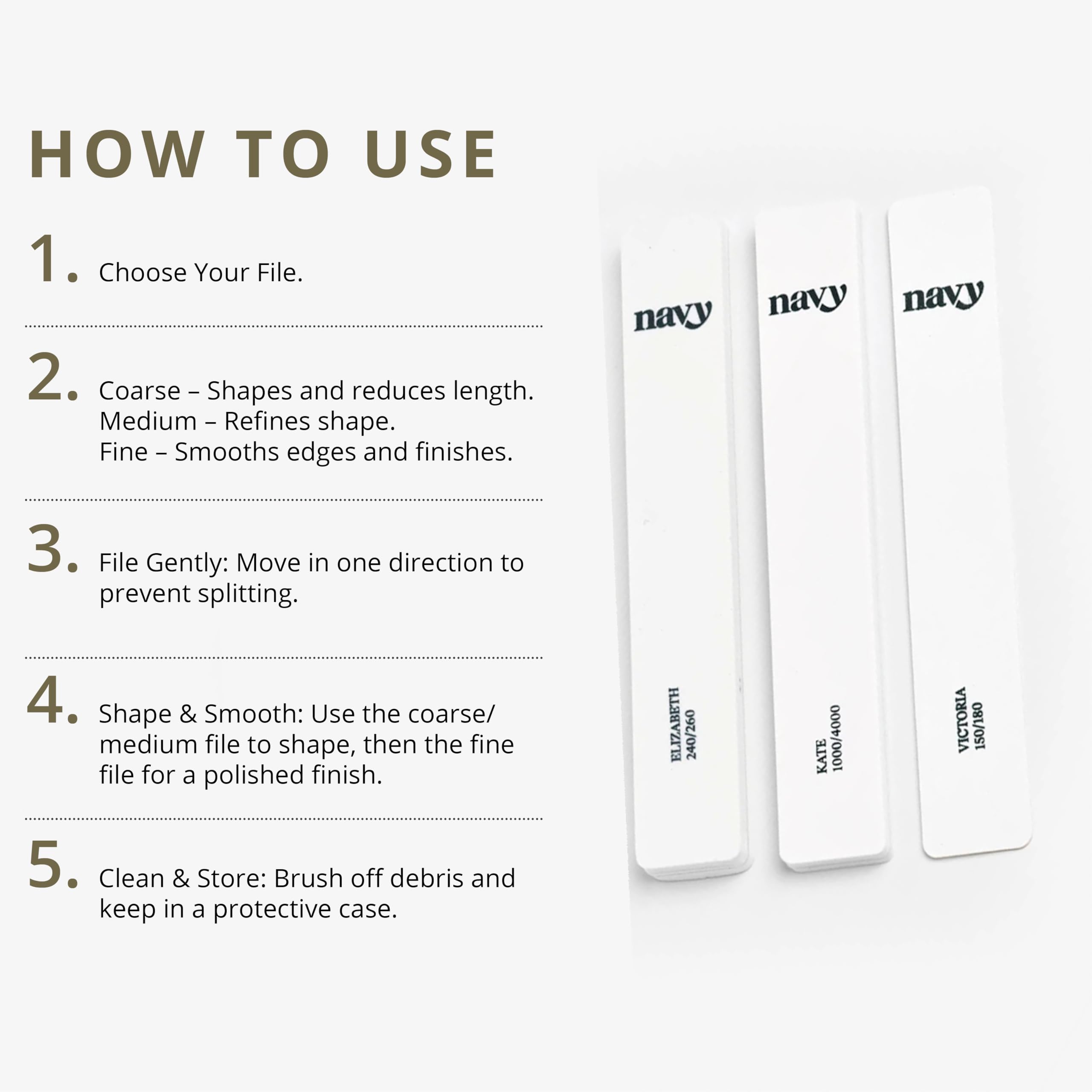 Navy Nail Files Trio Pack, White - Image 4