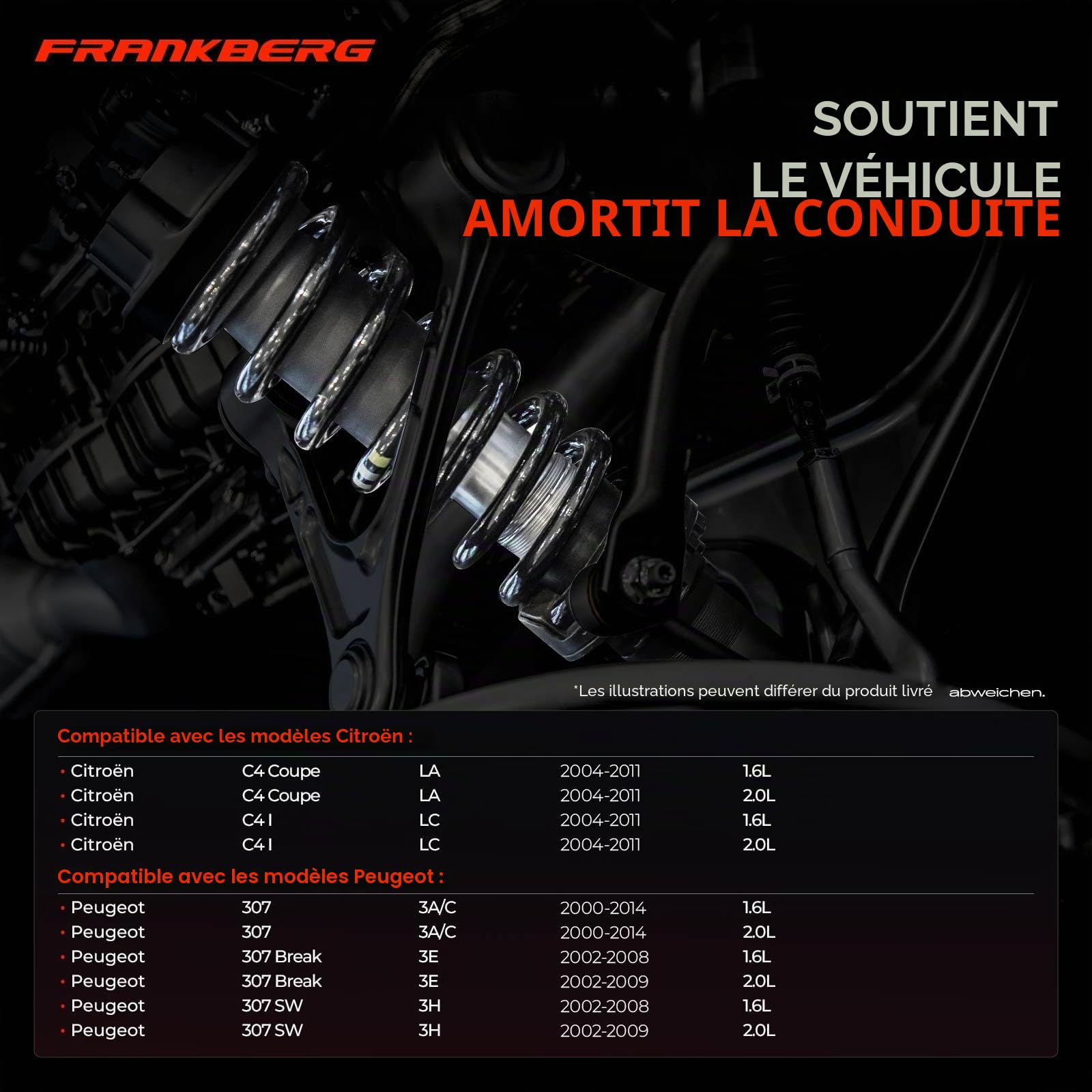 Frankberg 2 ressorts de suspension pour essieu avant 5002FV | Compatible avec: 307 3A/C, C4 I LC, 307 Pause 3E, 307 SW 3H, C4 Coupé LA