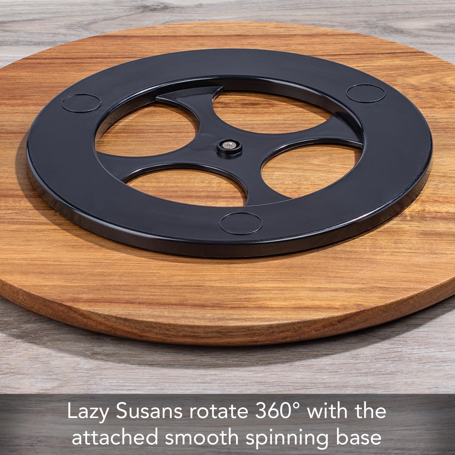 CounterArt Decorative Round Natural Wood Lazy Susan Turntable 14" Diameter Condiment Caddy, Cheese Server, Cake Plate, Spice Organization (Family Table)