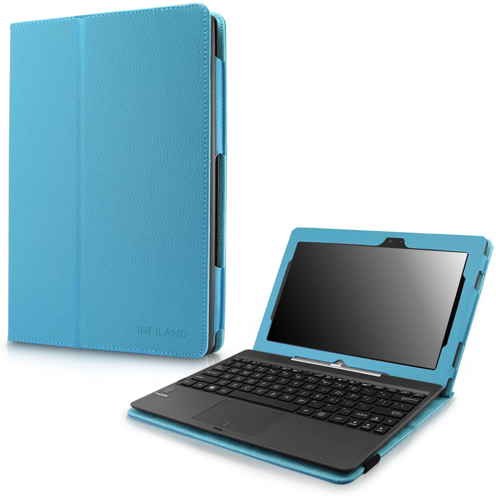 INFILAND Compatible with ASUS Transformer Book T100TAM / T100 / T100TA-C1-GR / T100TAF-B1-BF Window 8.1 Tablet 10.1-Inch Folio PU Leather Stand Keyboard Case Cover, Blue