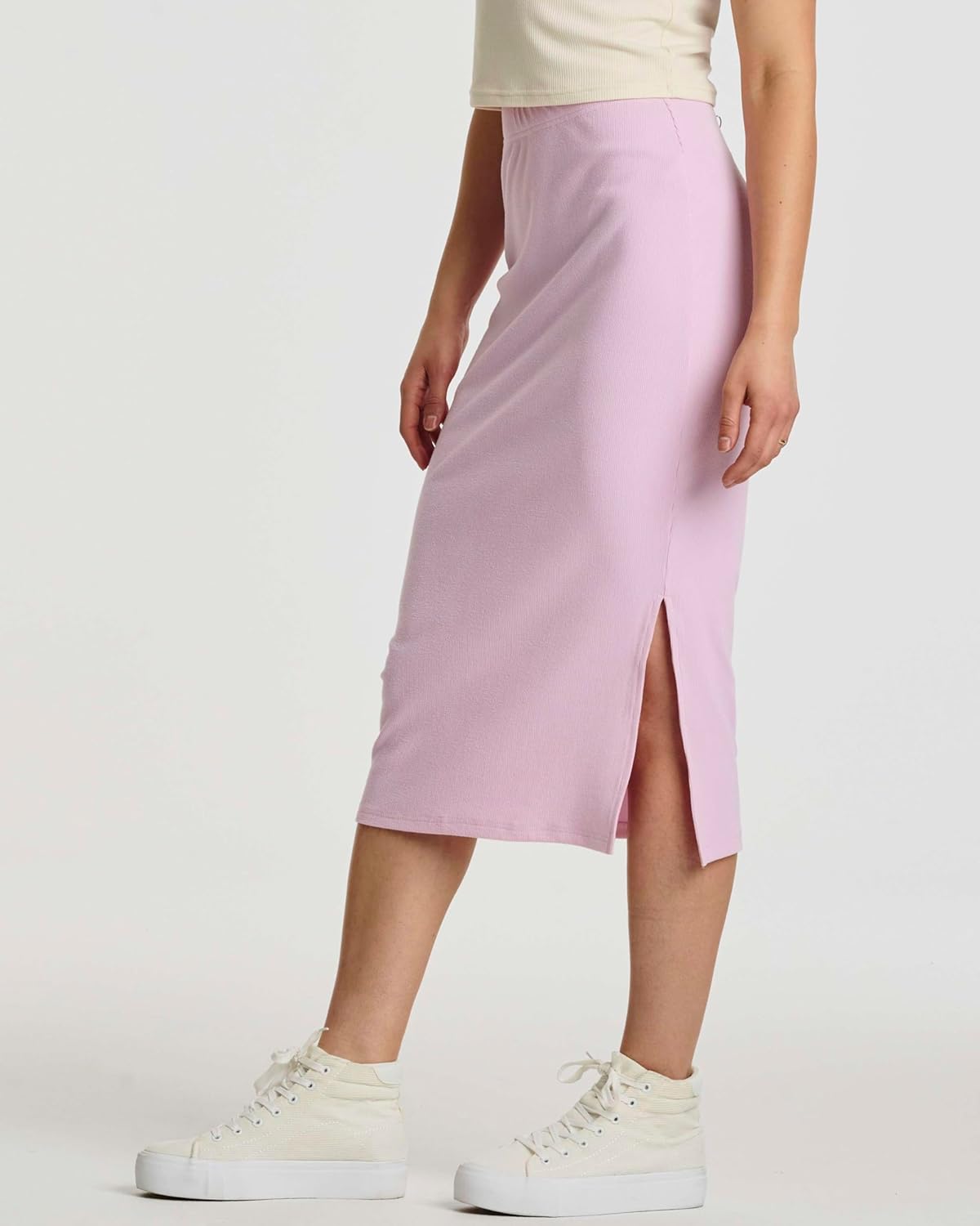 Real Essentials 3 Pack: Women's Midi Ribbed Knit Skirt with Side Slit - Stretchy Work Business Casual Pencil Pull-On Skirts - Image 4