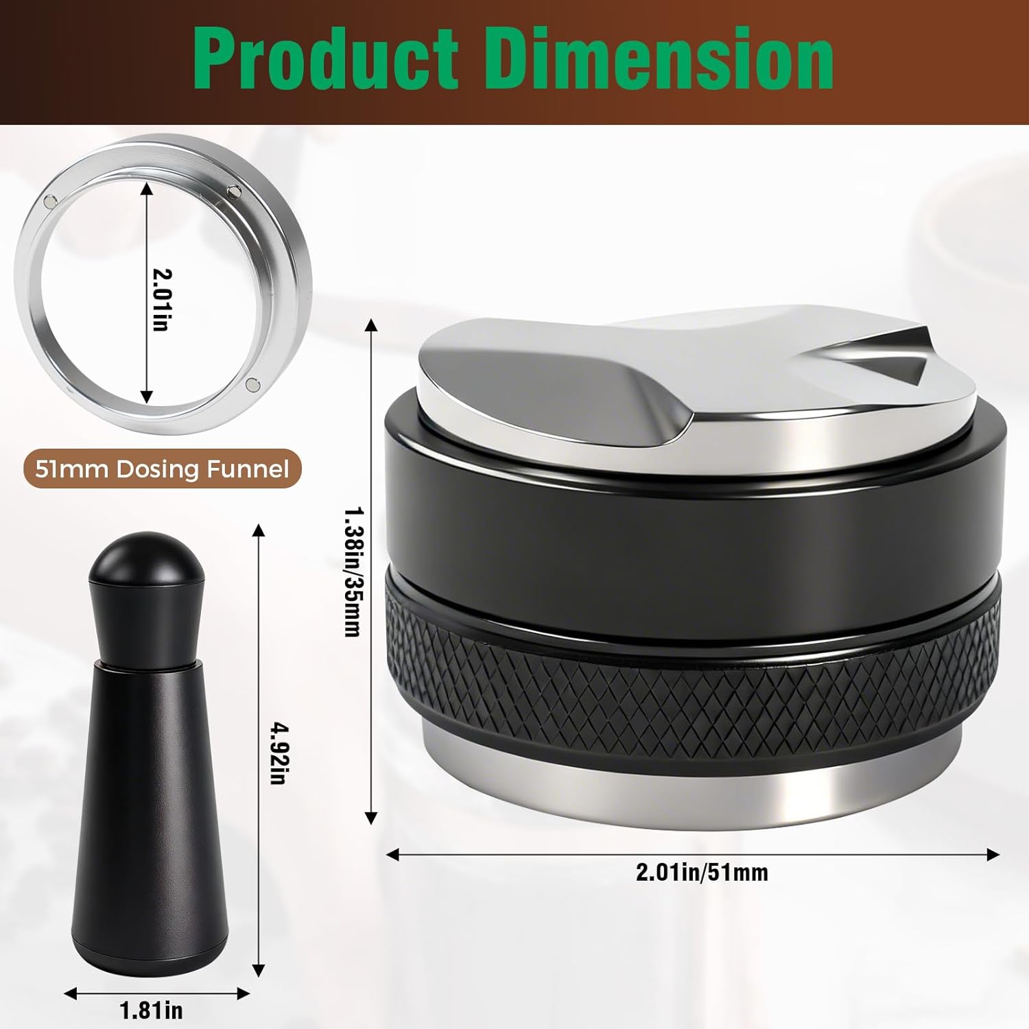 Espresso Accessories Kit, 51mm Coffee Distributor & Tamper Leveler, Dosing Funnel Set and WDT Tool for Delonghi 51 mm Espresso Machines and Portafilters