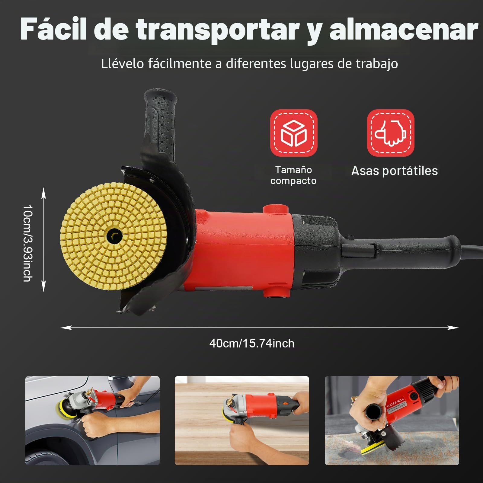 Pulidora de agua 1400W Máquina pulidora para mármol cemento granito terrazo con disco de pulido velocidad variable