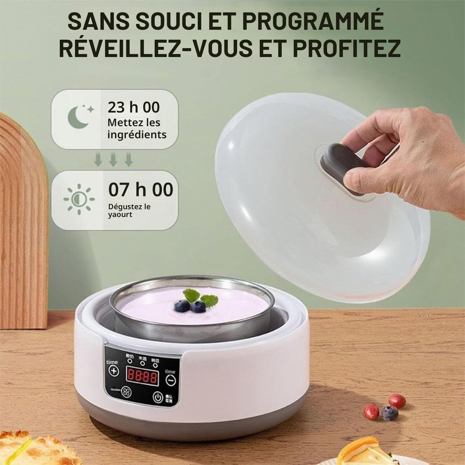Yaourtière probiotique de 1200 ml, yaourtière probiotique 36 heures avec contrôle de la température, yaourtière avec 5 bocaux en verre pour yaourt grec, végétalien fait maison