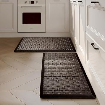 UKISS 2PCS Kitchen Rugs, Cushioned Anti Fatigue Kitchen Mats for Floor, Waterproof Kitchen Rug,Non-Slip Comfort Standing Mat for Kitchen Brown, 17.3"x28"+17.3"x28"
