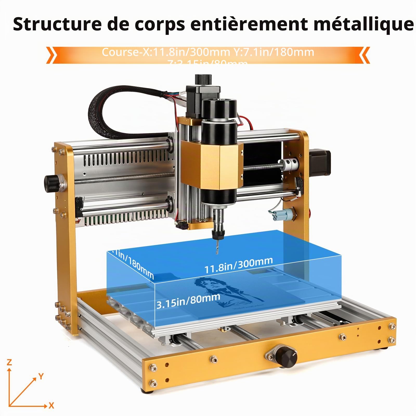 Annoytools CNC Fraiseuse All-Metal CNC 3018 PRO MAX avec Broche de 500 W, Interrupteurs de Fin de Course et Arrêt d'urgence, 300 x 180 x 80 mm Zone de Travail pour Bois, Acrylique, Métal Mou
