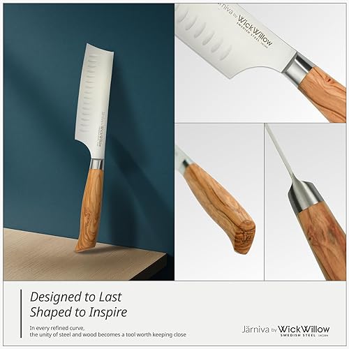 Miniatura 3 de Cuchillo Nakiri de 6.5 pulgadas, hoja de acero sueco afilada, mango de madera de olivo italiano, cuchillo para verduras de estilo japonés con borde