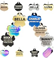 Vista 11 de Etiquetas de perro grabadas personalizadas, de acero inoxidable, grabadas, etiquetas de identificación de perro y gato, parte delantera y trasera