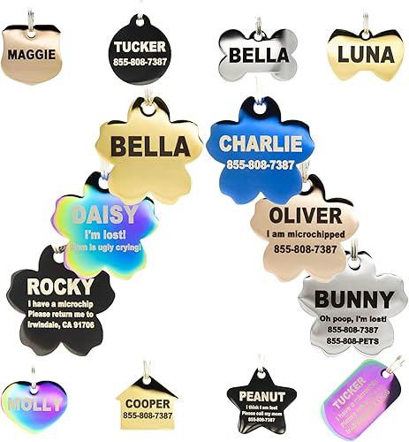 Miniatura 11 de Etiquetas de perro grabadas personalizadas, de acero inoxidable, grabadas, etiquetas de identificación de perro y gato, parte delantera y trasera