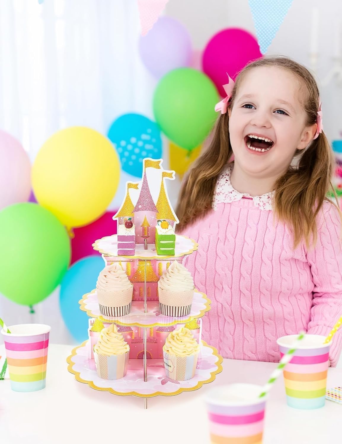 WERNNSAI 3-Tier Princess Castle Cupcake Stand Cardboard Holder image 5