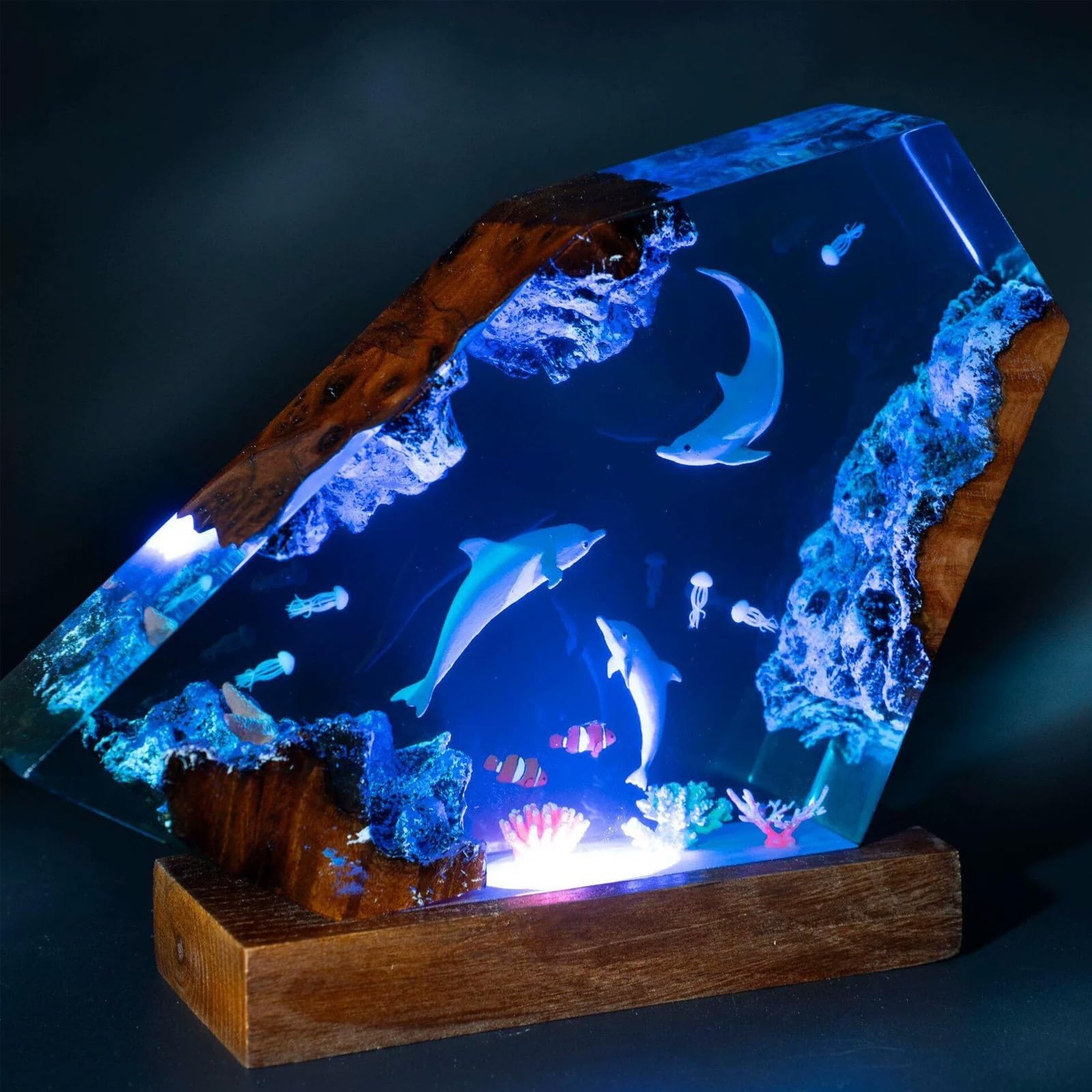 ATCKCALB Handmade Resin Lamp, Ocean Decor with Whale Shark and Diver, 3D Epoxy Resin Night Light for Bedroom, USB LED Unique Desk Lamp for Ocean Lovers(Warm Light, 7.9x5.1x1.6in)